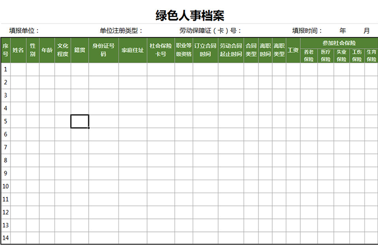 绿色人事档案员工档案表-1