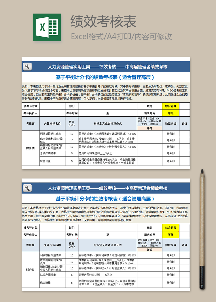 平衡计分卡绩效考核表