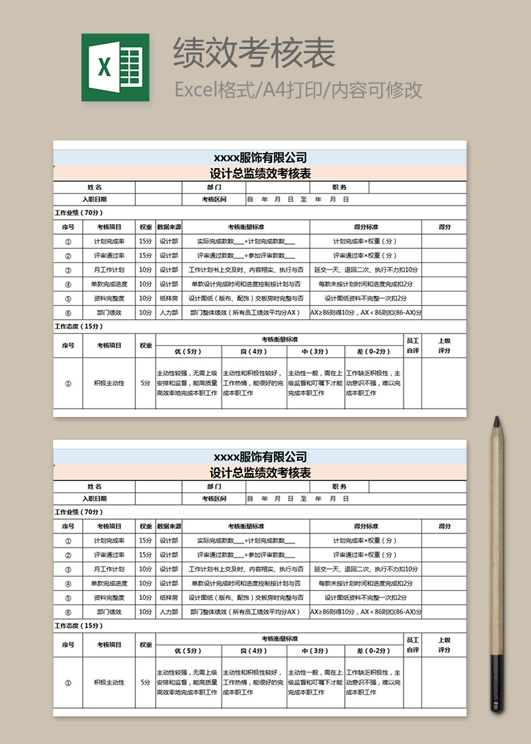 设计总监绩效考核表