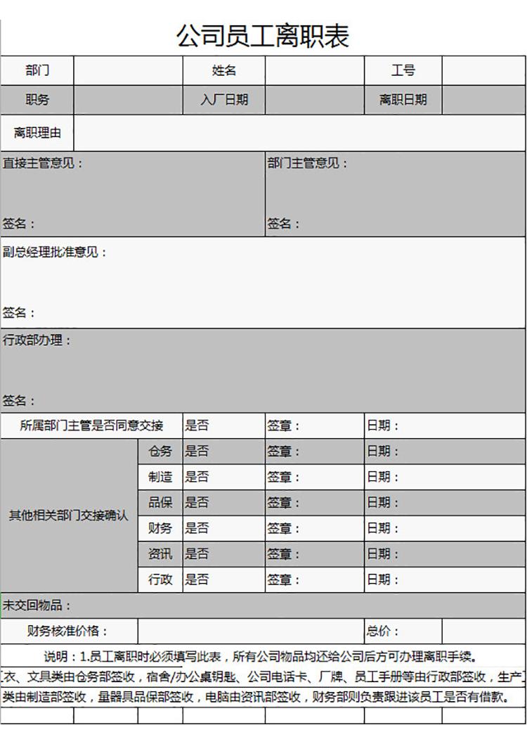 公司员工离职表-1