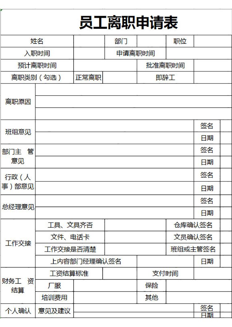 企业员工离职申请表-1