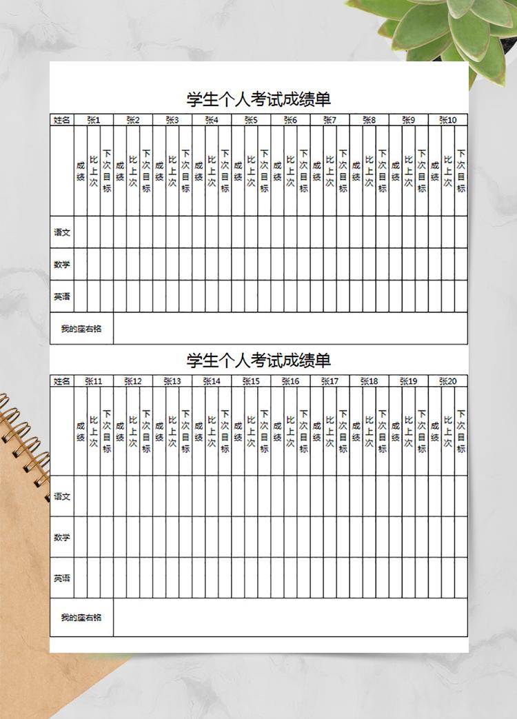 学生个人考试成绩单