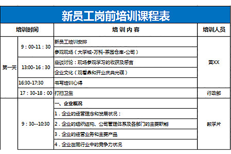 新员工岗前培训课程表-1