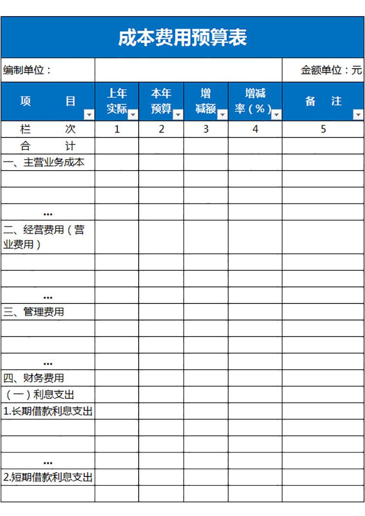 成本费用预算表-1