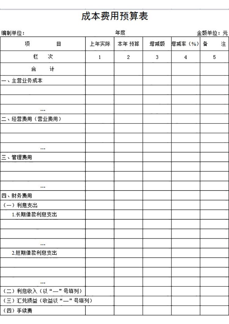 材料成本费用预算表-1