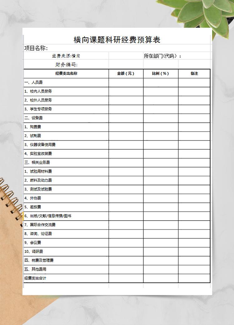 横向科研课题预算表