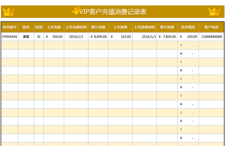 VIP客户充值消费记录表-1