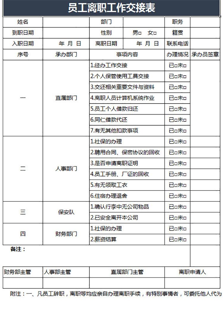 员工离职工作交接表-1