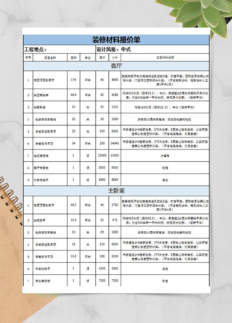 装修材料报价单