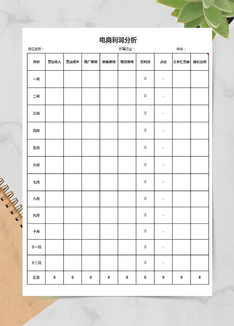 电商利润分析表