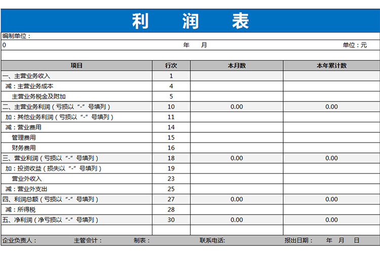 蓝色通用利润表-1