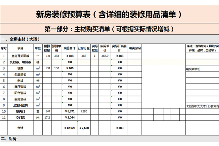 简约新房装修预算表-1