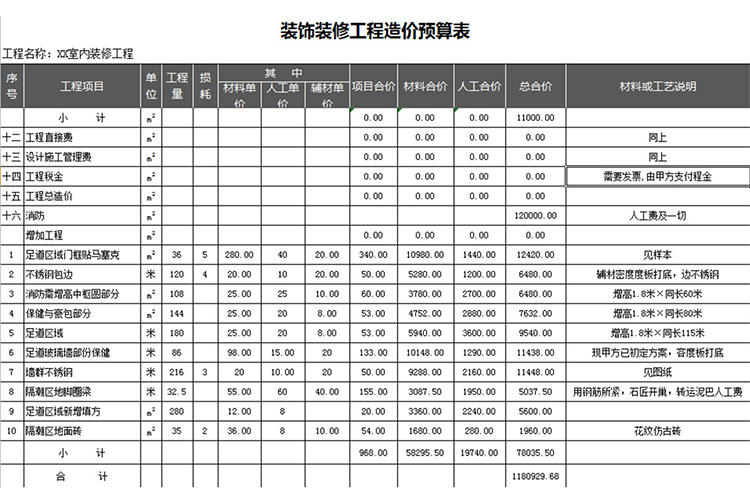 装饰装修工程造价预算表-1