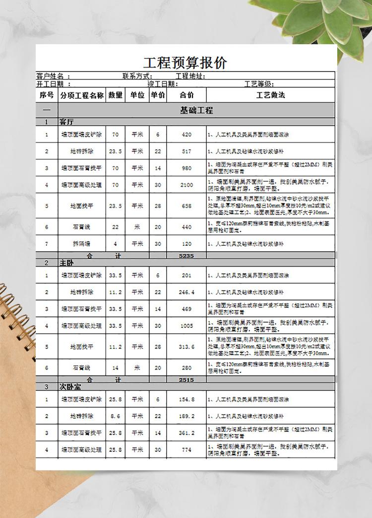 工程预算报价