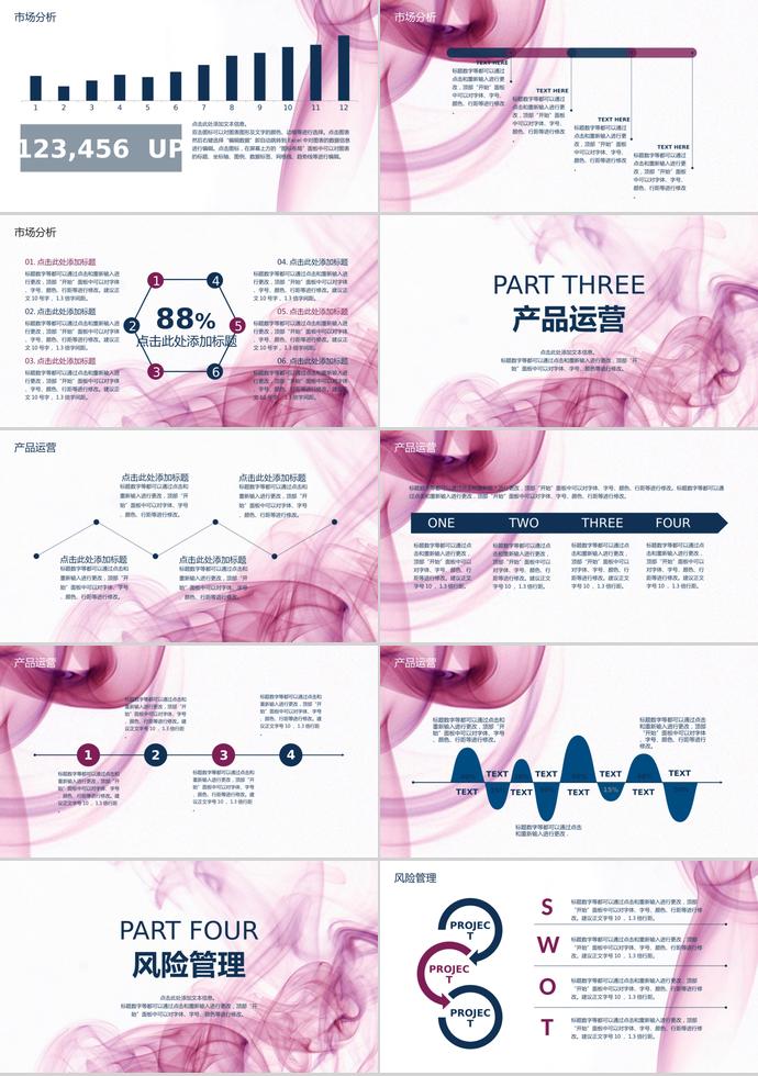 玫红色创意线条商业项目计划书-1