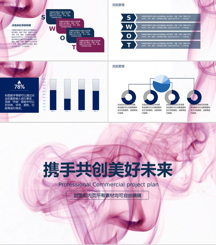 玫红色创意线条商业项目计划书-2