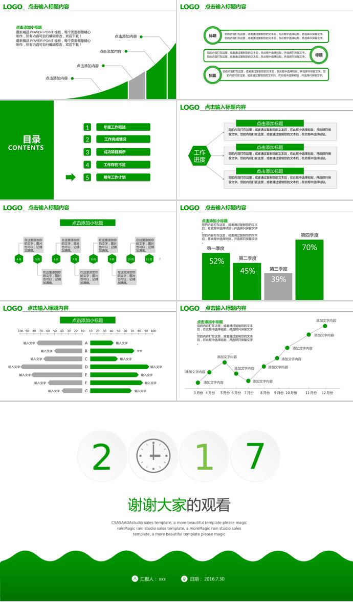 清爽绿色年终工作汇报PPT模板-3