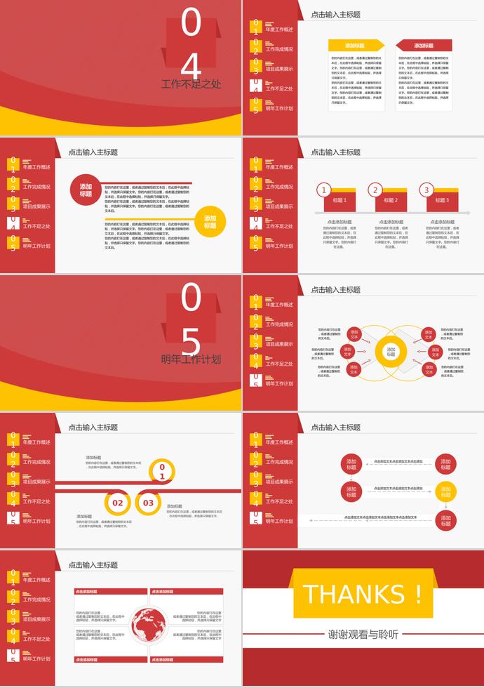 红黄色年度工作总结汇报PPT模板-3
