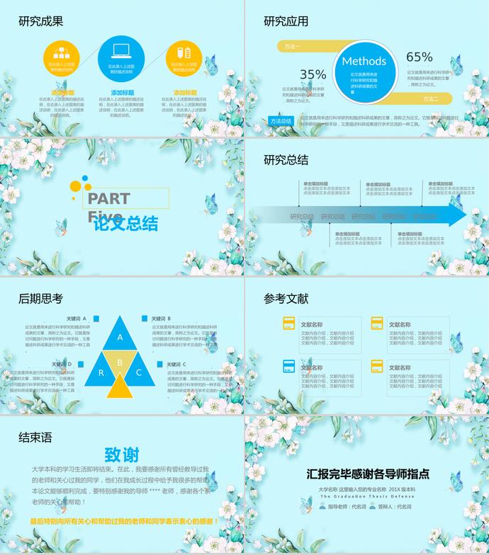 靛青色花卉清新毕业论文答辩PPT-2