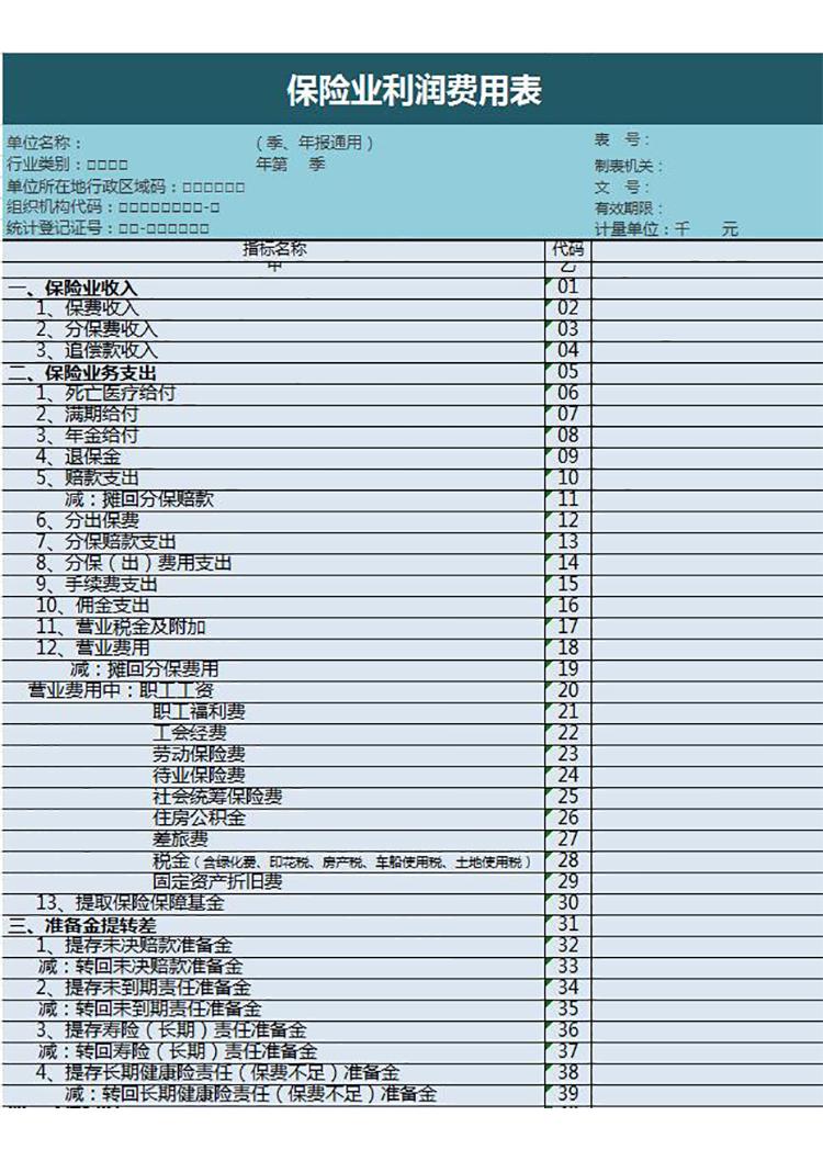 保险业利润费用表-1