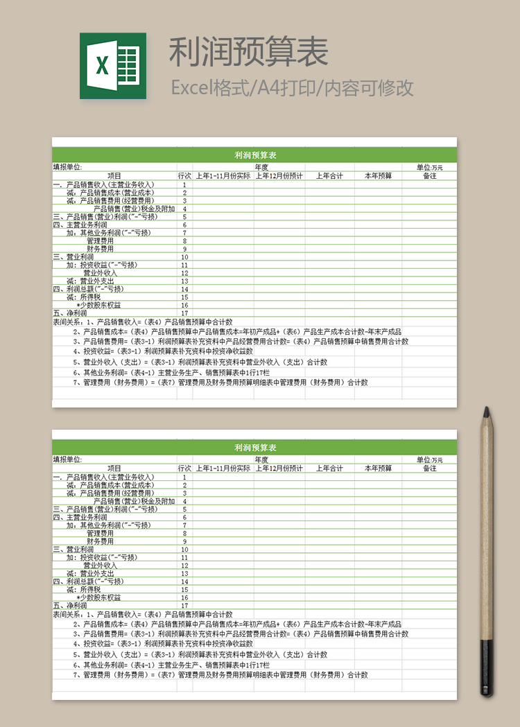 利润预算表