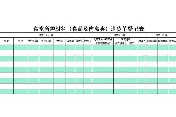 食堂所需材料退货单登记表-1