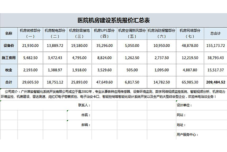 医院建设系统报价单-1