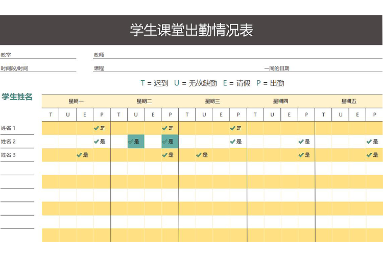 学生一周课堂出勤情况表-1