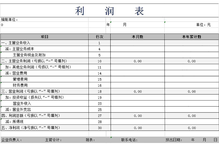 灰白风格企业利润表Excel模板-1