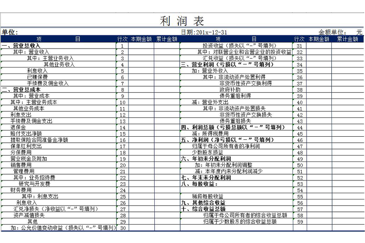 企业财务利润表Excel模板-1