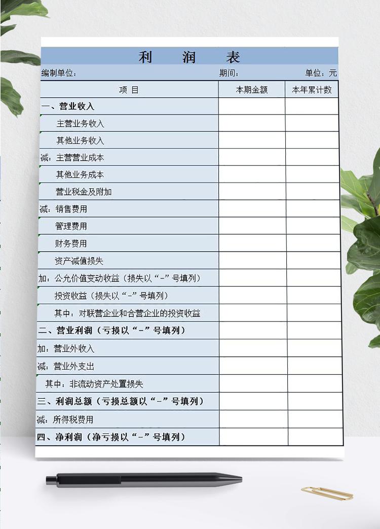 浅蓝色企业利润分析表Excel模板