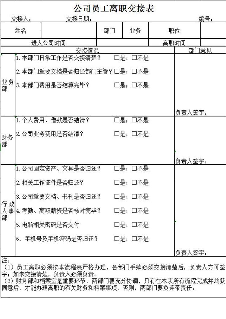 公司员工离职交接明细表-1