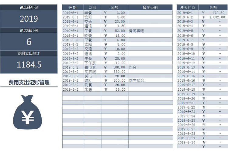 个人月度费用支出记账管理-1