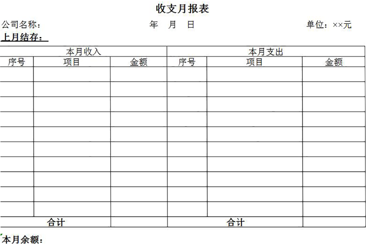 简约风收支月报表实用版-1