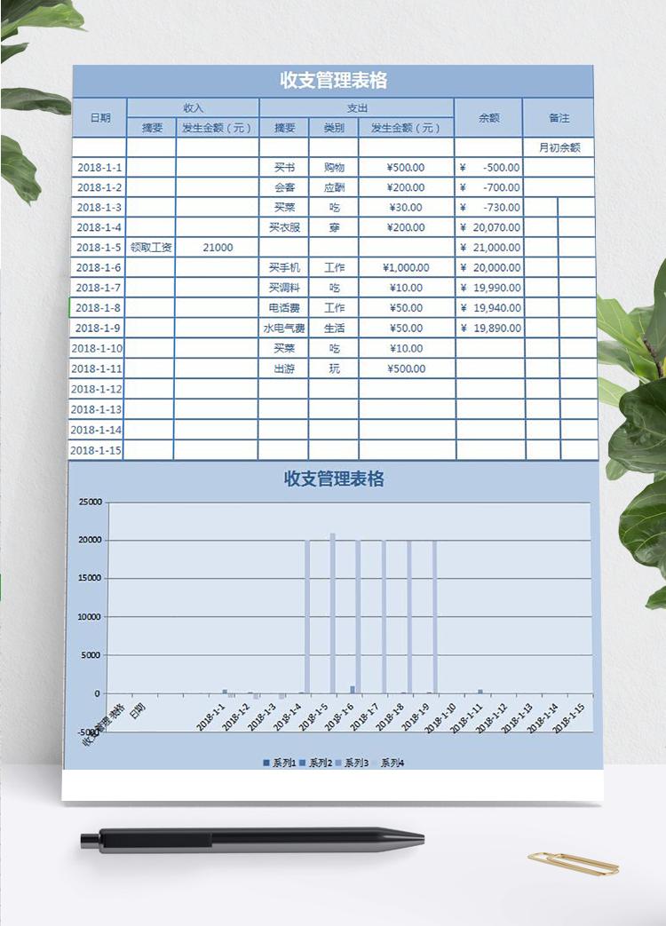 蓝色收支明细管理表