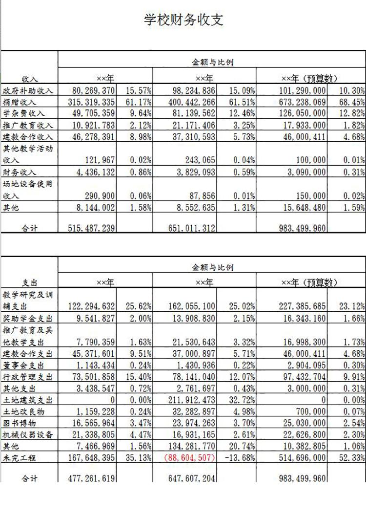 年度学校财务收支明细比例表-1