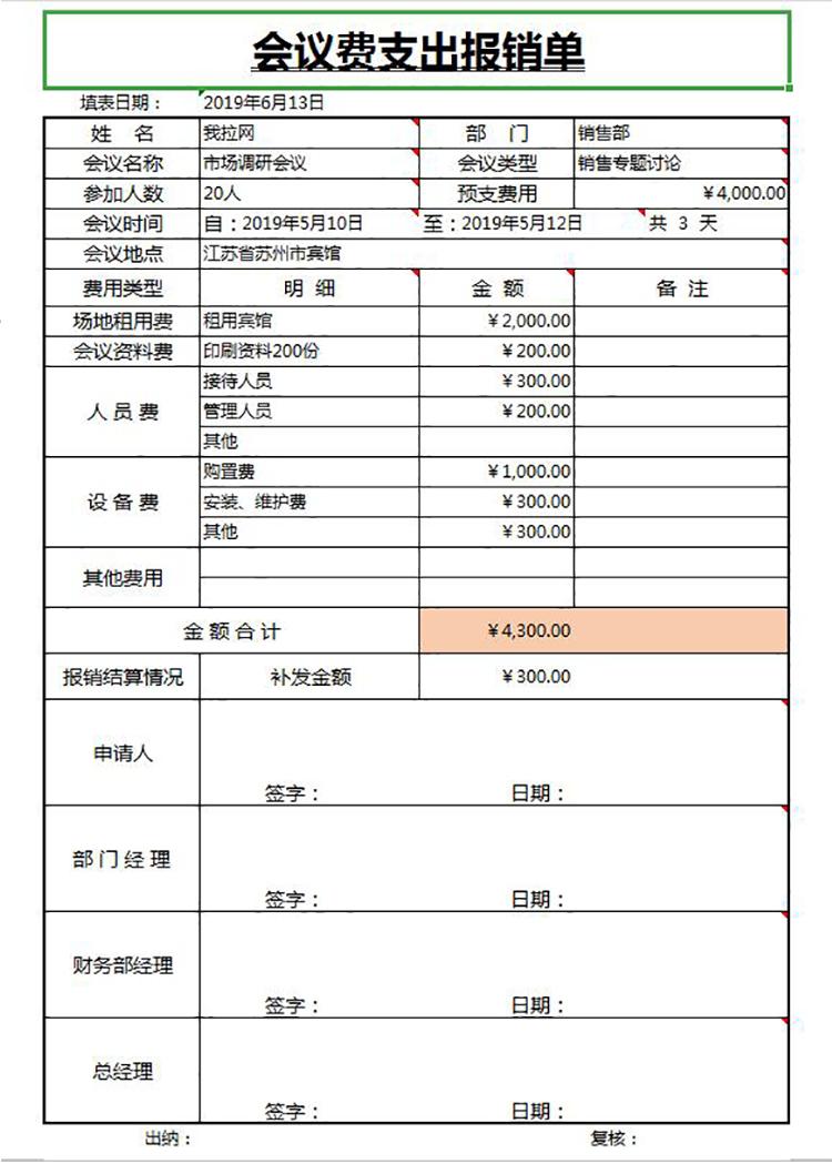 常用版会议费支出报销单-1