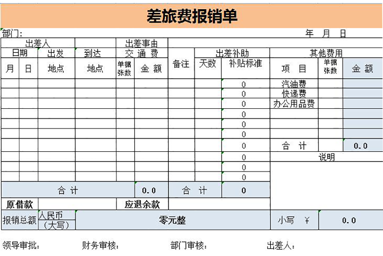 橙色风格差旅费报销表Excel模板-1