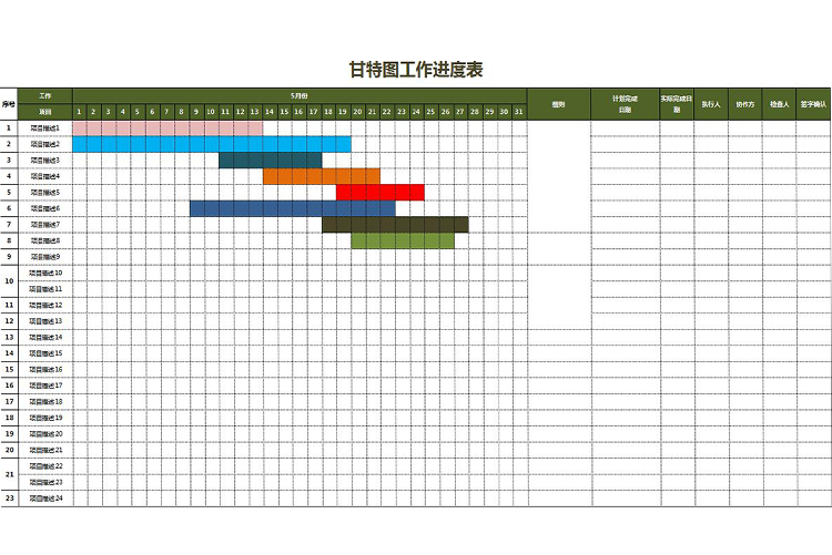 彩色风甘特图工作进度详细表模板-1