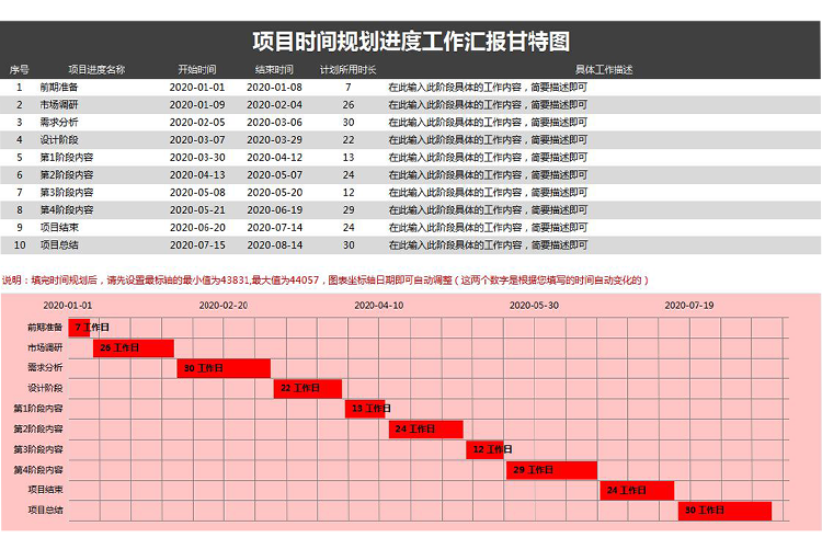 粉红黑灰风项目时间规划进度工作汇报甘特图模板-1