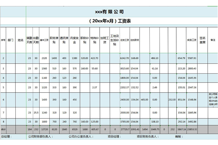 通用行业月员工工资表模板下载-1