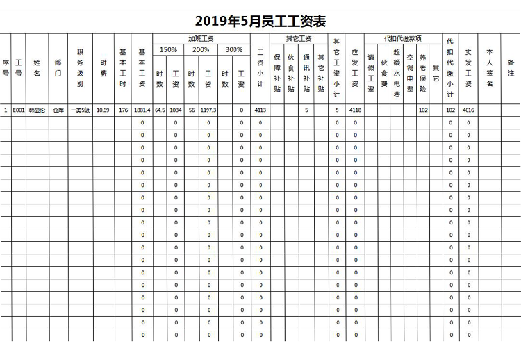 员工工资明细表excel模板-1