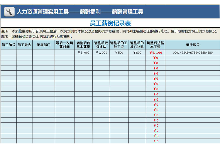 员工薪资记录表excel模板-1