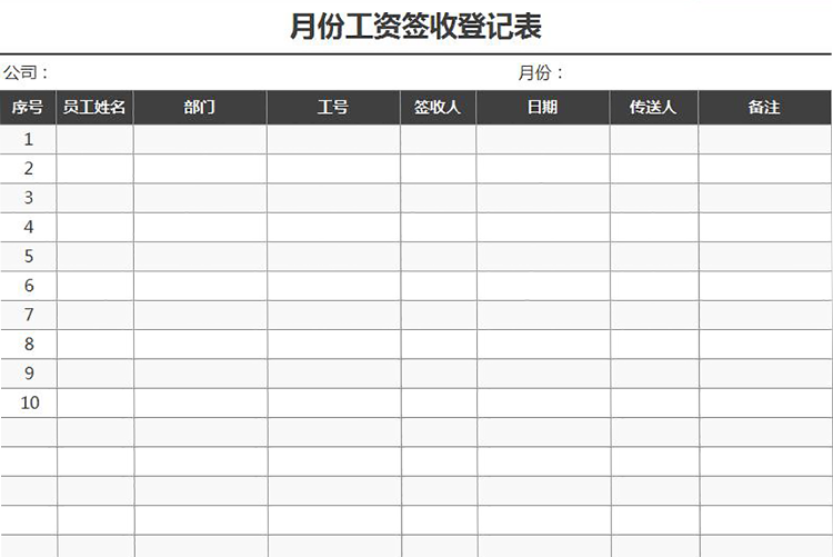 月份工资签收登记表模板-1