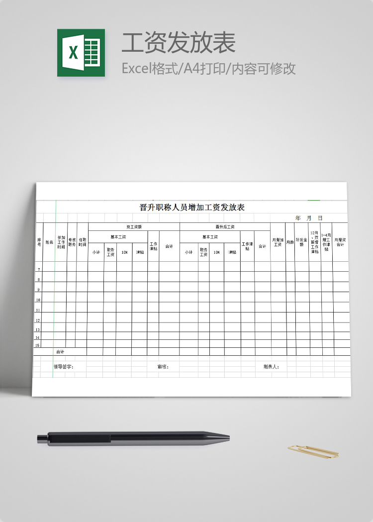 晋升职称人员增加工资发放表