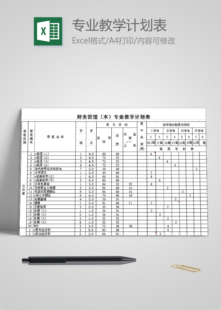 财务管理（本）专业教学计划表