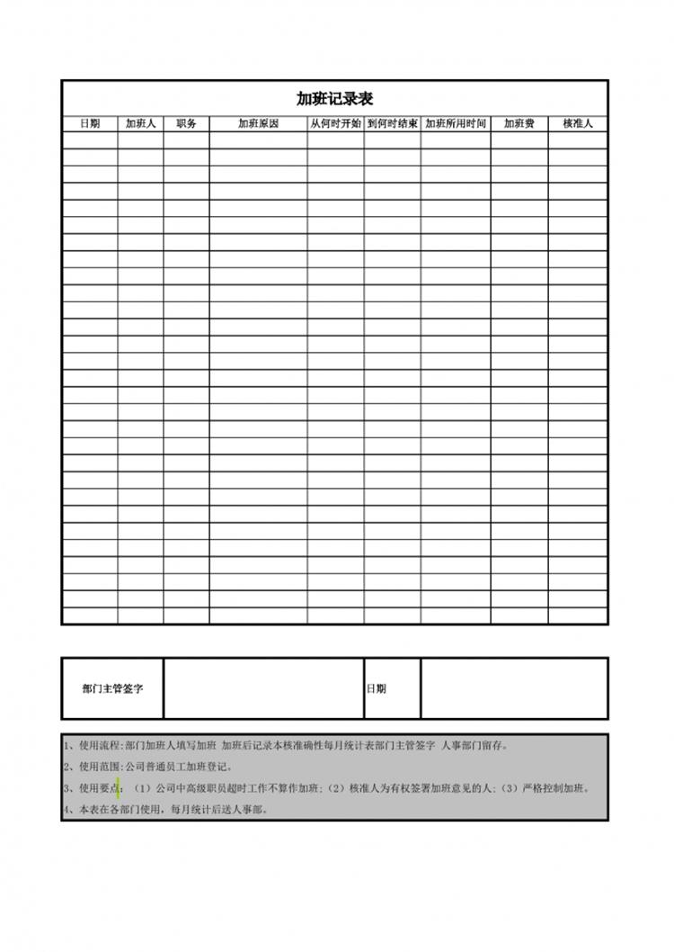 企业单位员工加班记录表-1