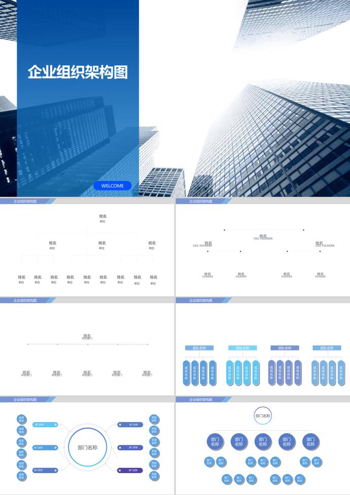 蓝色商务简约公司组织架构PPT模板