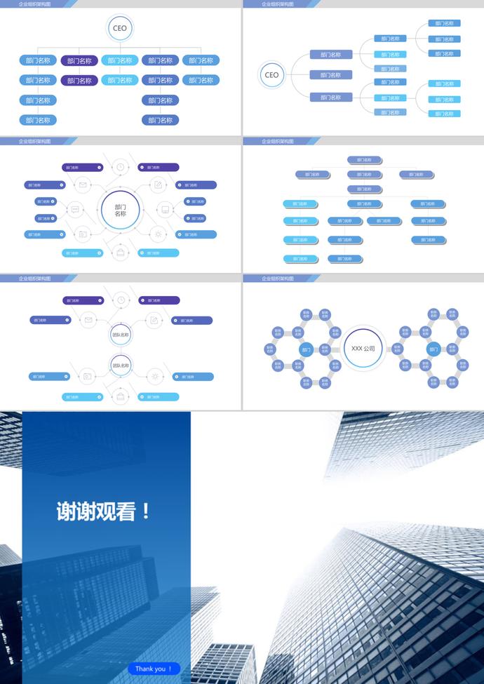 蓝色商务简约公司组织架构PPT模板-2
