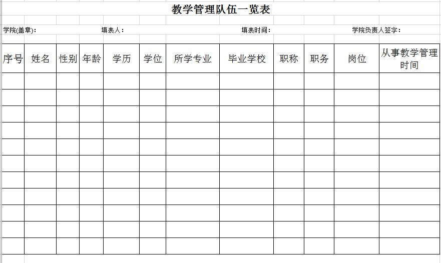 教学管理队伍一览表